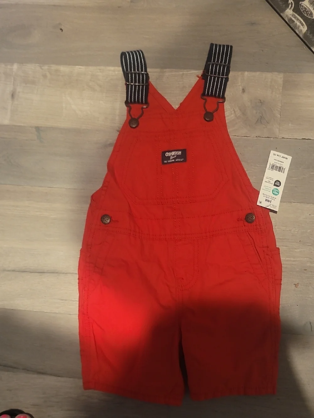 NWT OshKosh B'gosh Woven Shortalls Adjustable Striped Straps Toddlers 24 Months